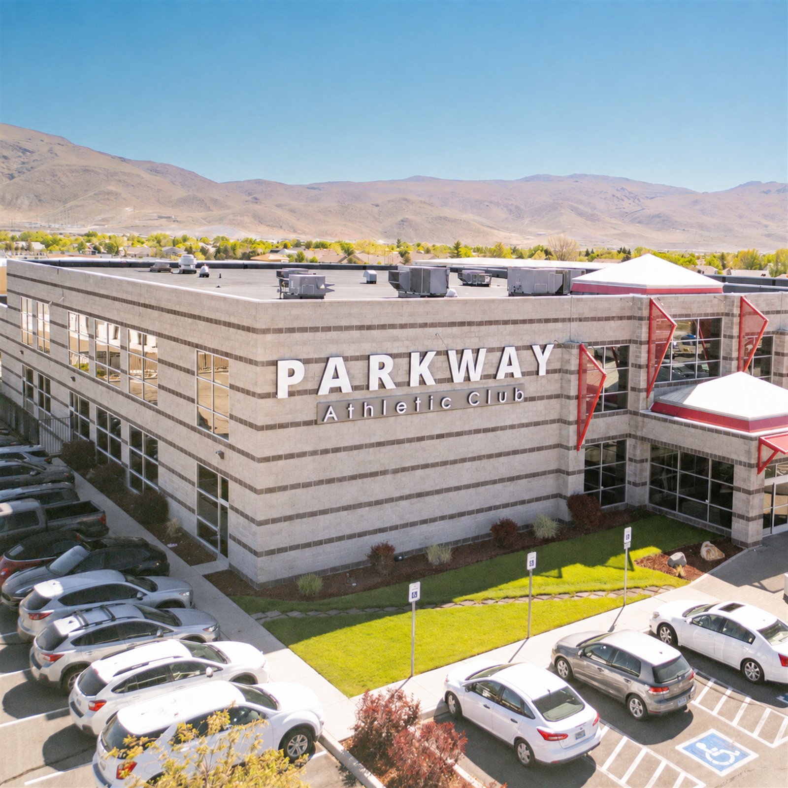 Aerial view of the Parkway Athletic Club building in Carson City, Nevada